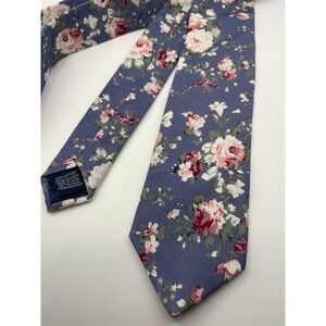 Original Penguin Mens Floral Cotton Necktie Blue Pink Rose Print Munsingwear
